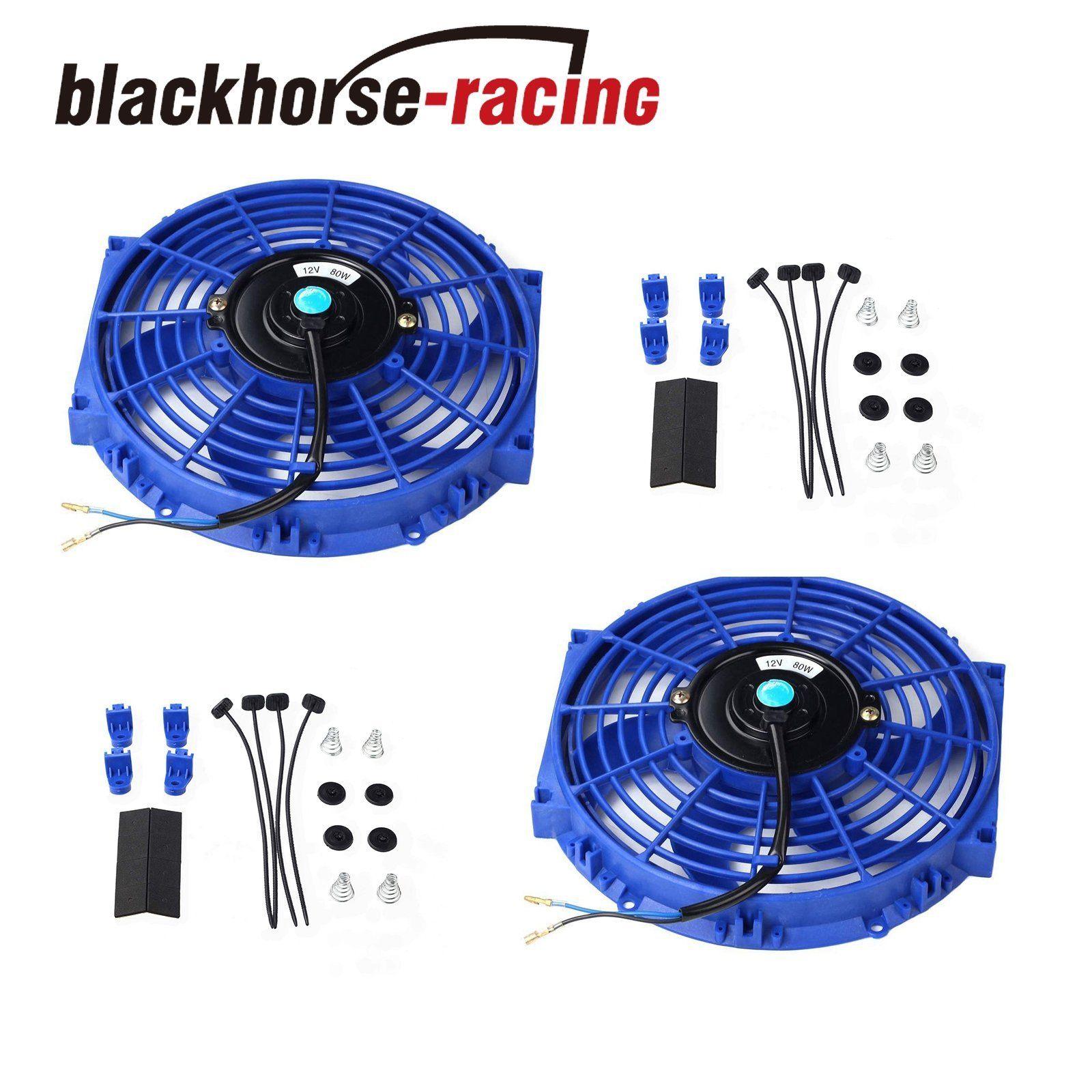 2X 10''ELECTRIC RADIATOR/ENGINE COOLING FAN+MOUNTING ZIP TIE KIT BLUE UNIVERSAL - www.blackhorse-racing.com