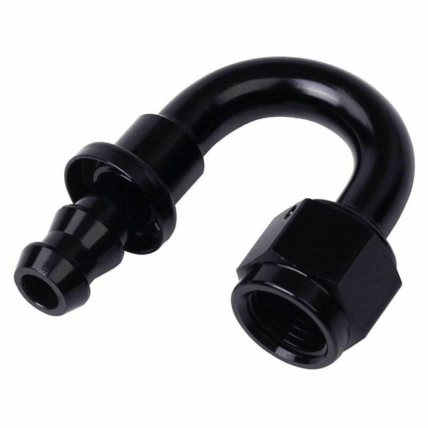 2PC Black AN 6 180 Degree Aluminum Push on Oil Fuel Line Hose End Fitting 6-AN - www.blackhorse-racing.com