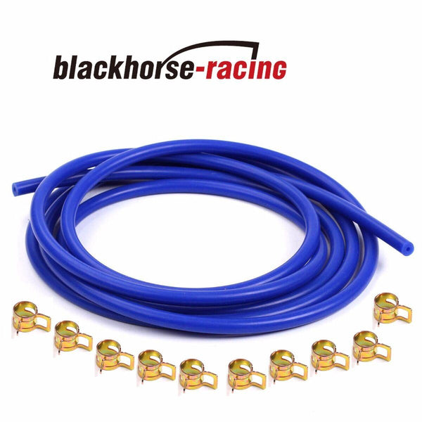 10 Feet Blue 1/8''/3mm Silicone Vacuum Hose + 10 Pc 8mm Spring Clip Clamps - www.blackhorse-racing.com
