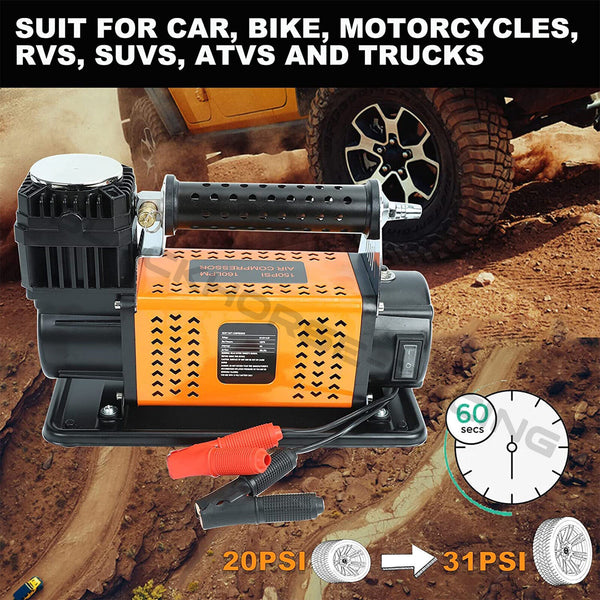 12V Portable 6.35CFM Air Compressor Kit For SUV Truck Car Air Pump Tire Inflator