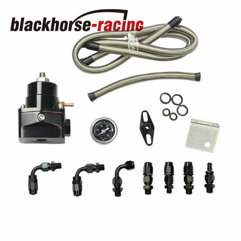 Black Adjustable Fuel Pressure Regulator Gauge Kit & AN 6 Fitting End Universal - www.blackhorse-racing.com