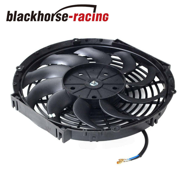 12'' Black Electric Radiator Fan High 1400+CFM Thermostat Wiring Switch Relay Kit - www.blackhorse-racing.com