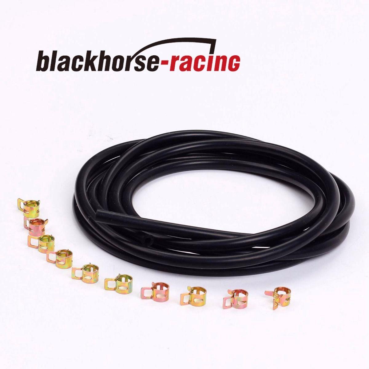 10 Feet Black 1/4'' 6mm Silicone Vacuum Hose + 10 Pc 11mm Spring Clip Clamps - www.blackhorse-racing.com