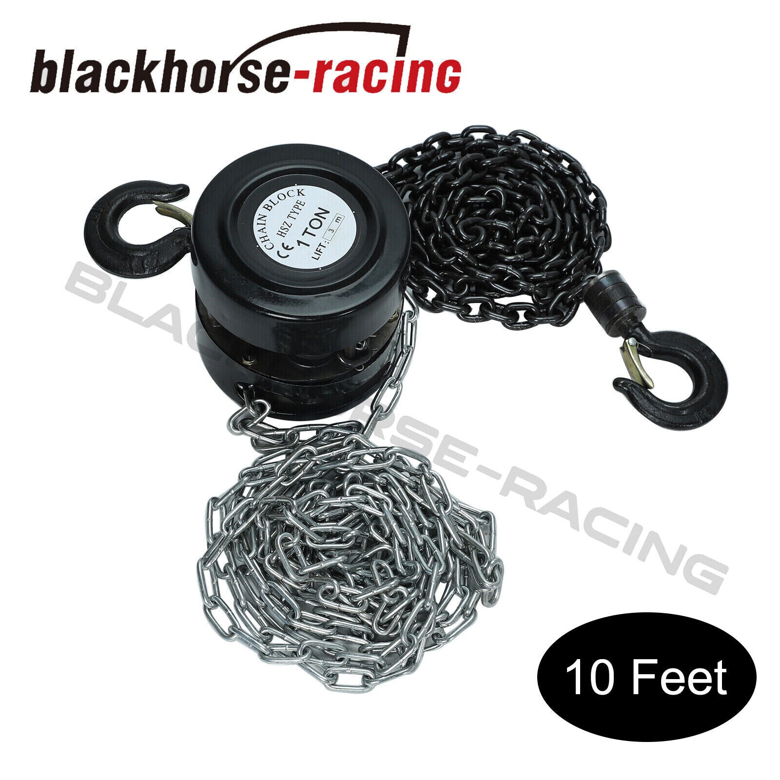 1 Ton 10Ft Manual Hand Chain Puller Block Hoist w/ 2 Hooks Ratchet Type Black