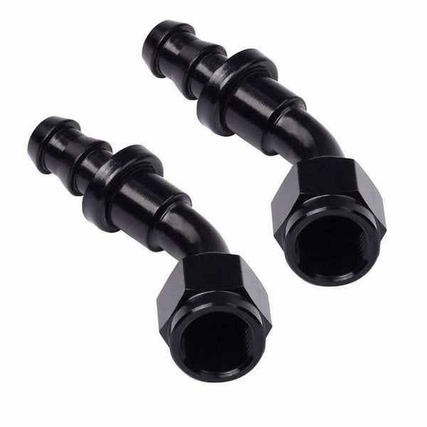 2PC Black AN 6 45 Degree Aluminum Push on Oil Fuel Line Hose End Fitting 6-AN - www.blackhorse-racing.com