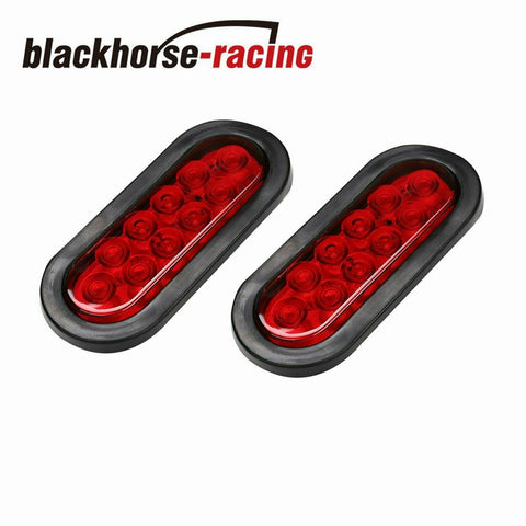 2pcs Red 6'' Oval 10LED Truck Trailer Brake Stop Turn Tail Lights w/Grommet Plug - www.blackhorse-racing.com