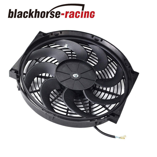 2X14'' Bend  Blade12 V 80W Slim Pull Push Racing Radiator Engine Cooling Fan BK - www.blackhorse-racing.com