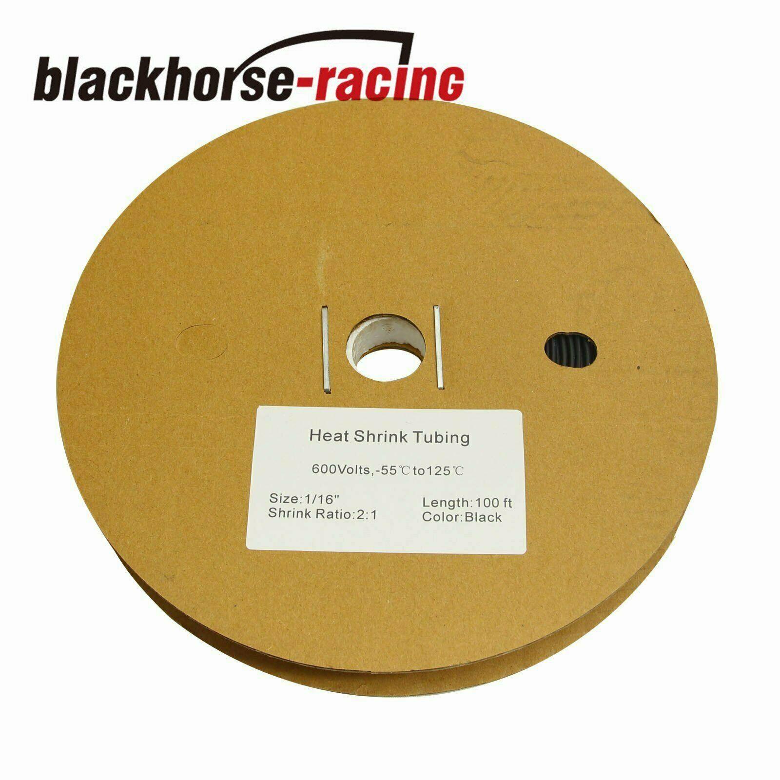 Black 1/16'' 1.5mm Polyolefin 2:1 Heat Shrink Tubing Tube Cable 100 FT. 100' Feet - www.blackhorse-racing.com